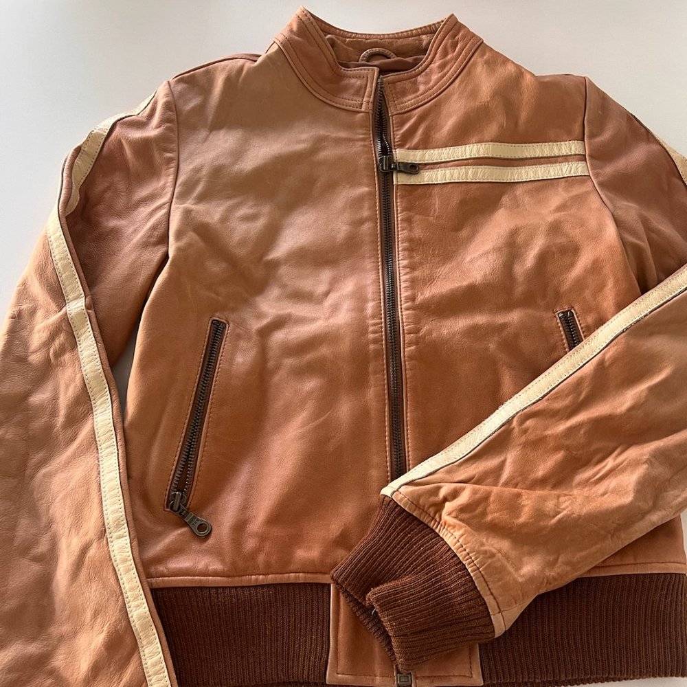 AG Adriano Goldschmied Brown Leather Bomber Jacket